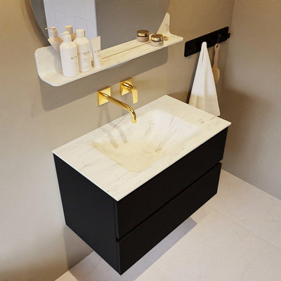 MONDIAZ VICA-DLUX Ensemble meuble de salle de bains - 80cm - sous-meuble urban - 2 tiroirs - lavabo encastré cloud central - sans trous de robinet - version haute 60cm - opalo