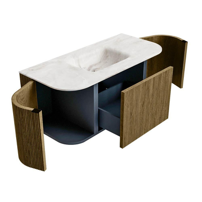 Mondiaz KURVE-DLUX Badkamermeubelset - 100x46x40cm - 1 lade - 2 deuren - wastafel solid surface - midden - zonder kraangat - Dusk