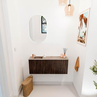 Mondiaz JOYA-DLUX 100cm toiletmeubel - kleur Walnut - Wastafel FAYE positie Links 1 kraangat kleur Arena.