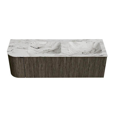Mondiaz KURVE-DLUX Badkamermeubelset - 145x46x40cm - 1 lade - 1 deur - wastafel solid surface - dubbel / rechts - zonder kraangat - Shadow