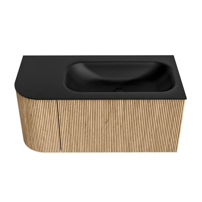 MONDIAZ KURVE 95cm Meuble salle de bain avec module 25 G - couleur Oak - 1 tiroir - 1 porte - vasque BIG SMALL droite - sans trous de robinet - Urban