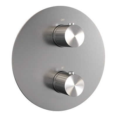 BRAUER Stripe Douche de pluie thermostatique encastrée - 3 voies - ronde - pomme de douche 25cm - bras de fixation mural courbé - douchette à main avec barre - flexible de douche - barre coulissante intégrée - finition PVD brossée couleur inox