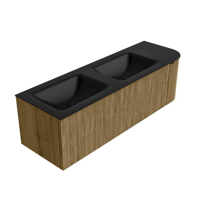 Mondiaz KURVE Ensemble de meuble de salle de bains - 145x46x40cm - 1 tiroir - 1 porte - vasque solid surface - double / gauche - sans trou de robinet - Dusk