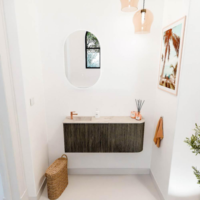 Mondiaz JOYA-DLUX Meuble de toilette 101.6cm - arrondi droit couleur Shadow - Lavabo FAYE position Gauche 1 trou de robinet couleur Frappe.