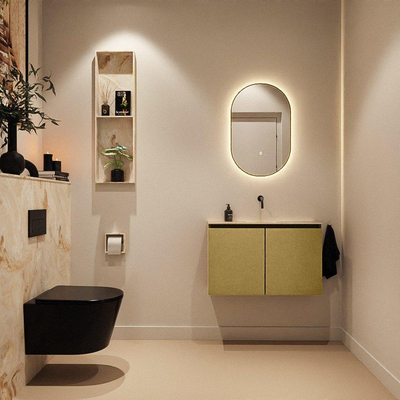 MONDIAZ TURE-DLUX Meuble toilette - 80cm - Oro - EDEN - vasque Frappe - position centrale - sans trou de robinet