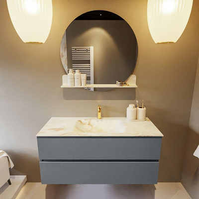 Mondiaz VICA-DLUX Ensemble de meuble de salle de bain - 110cm - meuble sous-vasque plata - 2 tiroirs - lavabo encastrée cloud milieu - 1 trou de robinet - version haute de 60cm - frape