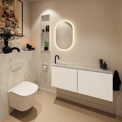 MONDIAZ TURE-DLUX meuble WC 120 cm Talc. EDEN vasque Opalo position gauche. Avec 1 trou de robinet.