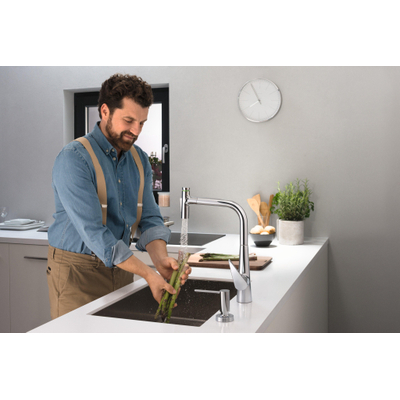 Hansgrohe M51 M5117-H300 Mitigeur de cuisine 1 trou avec douchette extractible avec bec pivotant 110°/150° chrome