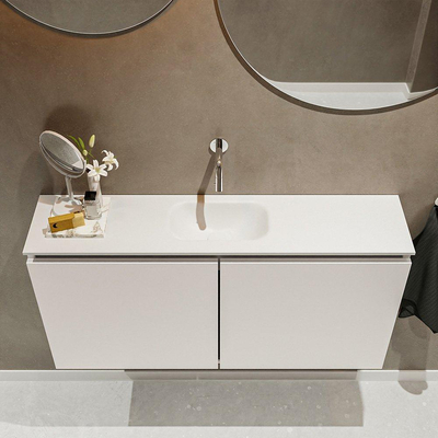 MONDIAZ TURE Kit lave-mains - 100x23x50cm - 0 trou de robinet - 2 portes - lin mat - Lavabo au centre - Solid Surface Blanc