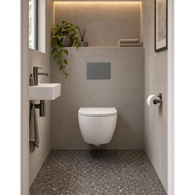 QeramiQ Dely Swirl Compact Toiletset - inbouwreservoir QeramiQ flush - slim zitting - kunststof bedieningsplaat licht grijs - ronde knoppen - glans wit