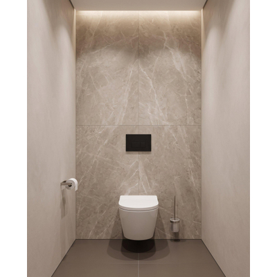 QeramiQ Dely Toiletset - 36.3x51.7cm - diepspoel - rimless - Geberit UP320 inbouwreservoir - softclose toilet zitting - 35mm - kunstof mat zwarte bedieningsplaat - rechthoekige knoppen - mat wit