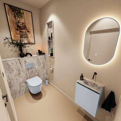MONDIAZ TURE-DLUX Meuble de toilettes 40 cm Clay. EDEN lavabo Glace position droite. Sans trou de robinetterie.