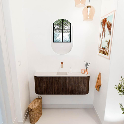 Mondiaz JOYA-DLUX 113.2cm toiletmeubel - ronding links en rechts kleur Walnut - Wastafel FAYE positie Midden Zonder kraangat kleur Meli.