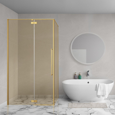 Aqua Vista Oria Cuadra zijwand - 100x200cm - incl. montageset - champagne glas - Geborsteld goud