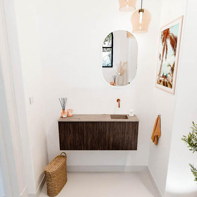 Mondiaz JOYA-DLUX 100cm toiletmeubel - kleur Walnut - Wastafel FAYE positie Rechts Zonder kraangat kleur Arena.