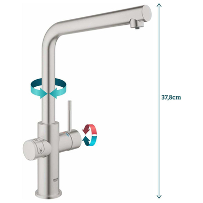 Grohe Blue Home Keukenkraan - L-Uitloop - 1-gats - filterfunctie - plat licht en bruisend water - Supersteel (RVS)