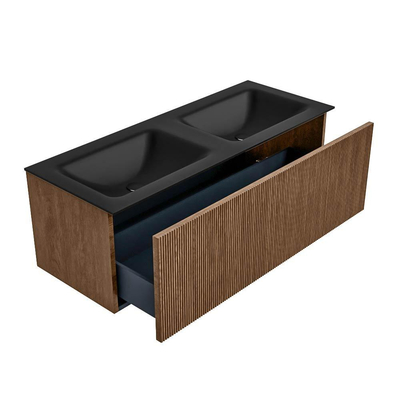 MONDIAZ KURVE 120cm Meuble salle de bain - couleur Walnut - 1 tiroir - vasque CLOUD double - 2 trous de robinet - Urban