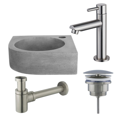 FugaFlow Eccelente Arredo Pack Lave-mains d'angle - 31.5x31.5x10cmcm - 1 trou de robinet - robinet Inox brossé - Béton
