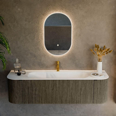 Mondiaz KURVE Ensemble de meuble salle de bain - 160x46x40cm - 1 tiroir - 2 portes - lavabo en solid surface - milieu - 1 trou de robinet - Shadow