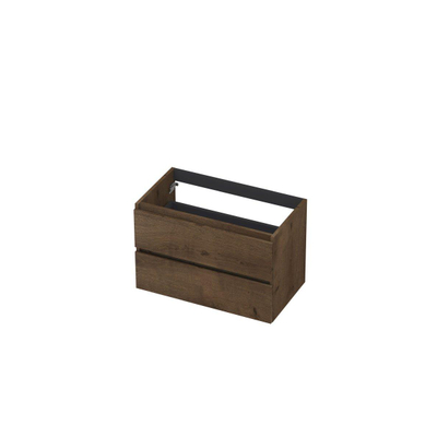 INK Wastafelonderkast - 80x45x52cm - 2 lades - greeploos - met houten keerlijst - MDF - Chocolate