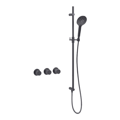 Fortifura Nebbio Badcombinatie-set - thermostaatkraan - glijstang - met geïntegreerde - wandaansluitbocht - metalen doucheslang - ronde handdouche - badvulcombinatie - PVD - geborsteld gunmetal (antraciet)