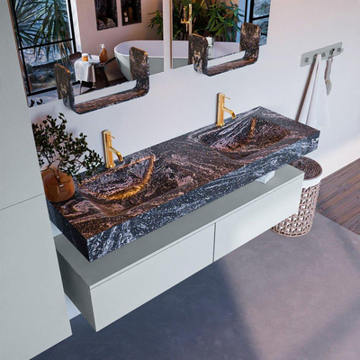 MONDIAZ ALAN - DLUX Ensemble meuble de salle de bains - 150cm - meuble bas - Clay - 2 tiroirs - lavabo suspendu - 2 vasques - 2 trous de robinetterie - Lava