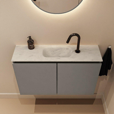 MONDIAZ TURE-DLUX Meuble toilette - 80cm - Smoke - EDEN - vasque Opalo - position centrale - 1 trou de robinet