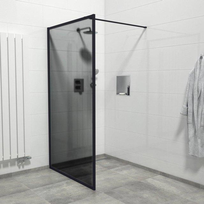 Saniclass Bellini Douche à l'italienne - 80x200cm - verre de sécurité - verre fumé - cadre noir mat tout autour - anti-calcaire