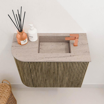 Mondiaz JOYA-DLUX 51.6cm toiletmeubel - ronding links kleur Dusk - Wastafel FAYE positie Rechts 1 kraangat kleur Saba.