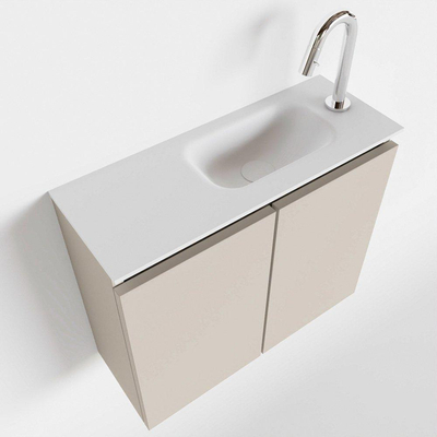 MONDIAZ TURE Fonteinset - 60x23x50cm - 1 kraangat - 2 deuren - linen mat - Wasbak rechts - Solid Surface Wit