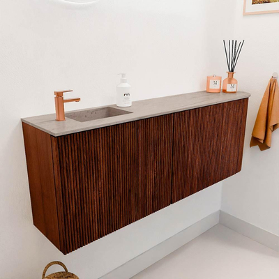 Mondiaz JOYA-DLUX 111.6cm toiletmeubel - ronding rechts kleur Ruby - Wastafel FAYE positie Links 1 kraangat kleur Saba.