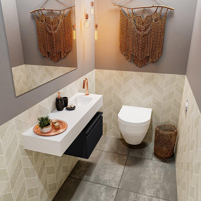 MONDIAZ ANDOR Toiletmeubel - 100x30x30cm - 1 kraangat - 1 lades - urban mat - wasbak rechts - Solid surface - Wit