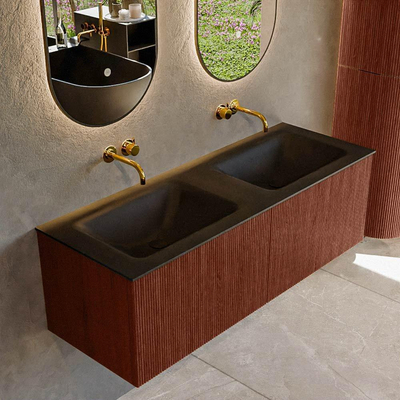 Mondiaz KURVE Ensemble de meuble salle de bain - 130x46x40cm - 2 tiroirs - lavabo en solid surface - double - sans trou de robinet - Ruby