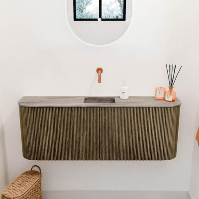 Mondiaz JOYA-DLUX Meuble de salle de bains - 113,2cm - arrondi gauche et droit couleur Dusk - Vasque FAYE position Milieu Sans trou de robinet couleur Oza