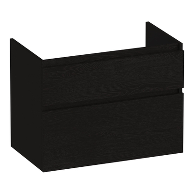 BRAUER Delight Badkamermeubelset - 81x62x46cm - 2 lades - greeploos - softclose - keramieke wastafel - met kraangat - wit - met spiegelkast - timber black