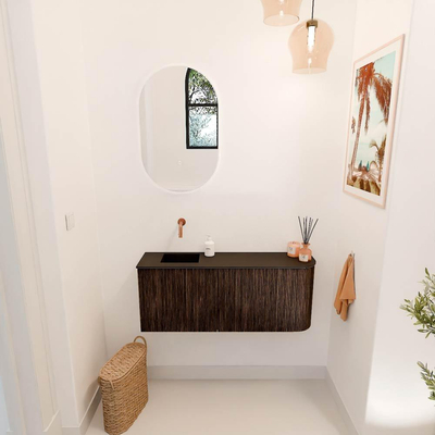 Mondiaz JOYA 101.6cm meuble de salle de bains - arrondi droit couleur Walnut - Vasque FAYE position Gauche Sans trou de robinet couleur Urban.