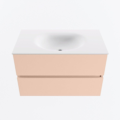 MONDIAZ VICA Ensemble meuble de salle de bains - 80cm - meuble bas rosee - 2 tiroirs - lavabo moon central - 1 trou de robinet - version haute 60cm - talc