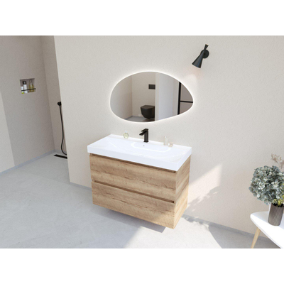 HR Infinity XXL ensemble de meubles de salle de bain 3d 100 cm 1 lavabo en céramique blanc 1 trou de robinet 2 tiroirs chêne français