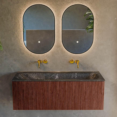 Mondiaz KURVE-DLUX Badkamermeubelset - 120x46x40cm - 1 lade - wastafel solid surface - midden - zonder kraangat - Ruby