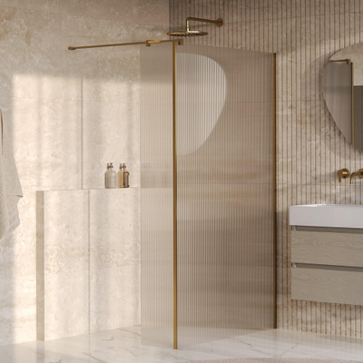 BRAUER Oblivion Paroi de douche à l'italienne - 120x200cm - paroi latérale 30cm - verre strié transparent - revêtement en verre - PVD - Or brossé