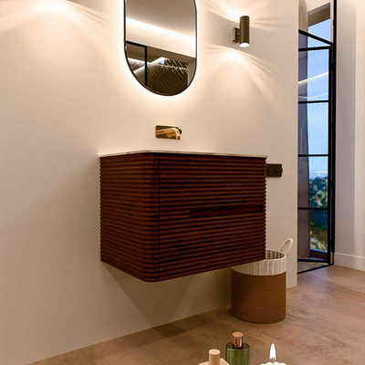 Mondiaz CIRO-DLUX Ensemble de meubles de salle de bains - 70x45x50cm - lavabo Solid Surface Frappe - 1 vasque au milieu - sans trous de robinetterie - 2 tiroirs - Ruby