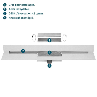 Easy drain M line caniveau de douche 100cm ensemble complet siphon 50 mm acier inoxydable