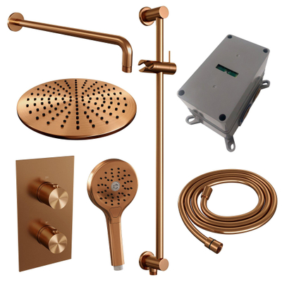 BRAUER Copper Edition ensemble de douche pluie encastré – douche de tête Ø 30 cm – bras mural courbé 40 cm – douchette ronde – avec inverseur