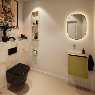 MONDIAZ TURE-DLUX Meuble de toilettes 40 cm Oro. EDEN vasque Frappe position à gauche. Sans trou de robinet.