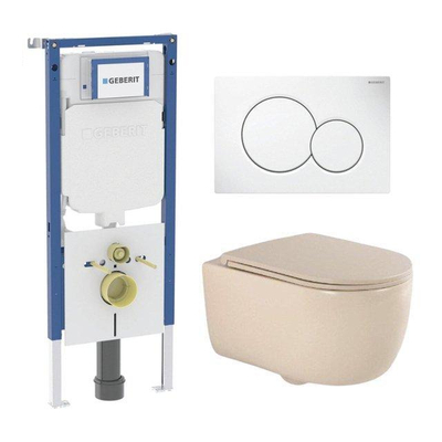 QeramiQ Dely Swirl Toiletset - 36.5x53cm - Geberit UP720 Duofix Sigma inbouwreservoir - slim zitting - witte sigma bedieningsplaat - ronde knoppen - mat beige