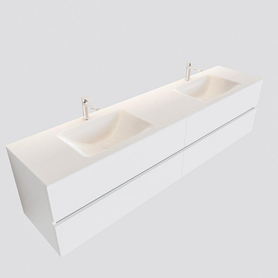 MONDIAZ VICA Ensemble de meuble salle de bain - 200cm - 4 tiroirs - lavabo Cloud double - 2 trous de robinet - solid surface talc