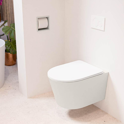 Mondiaz LAVIE hangtoilet – spoelrandloos – 36 x 53 cm – met softclose zitting – Linen (offwhite), zitting Talc (wit)