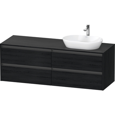 Duravit Ketho.2 Wastafelonderbouwkast - inclusief consoleplaat - met 4 laden - voor waskom rechts - 160x55x56.8cm - met handgrepen antraciet - eiken zwart mat