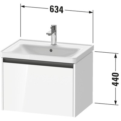 Duravit ketho 2 meuble sous lavabo avec 1 tiroir 63.4x45.5x44cm avec poignée anthracite blanc brillant