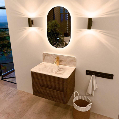 Mondiaz CIRO-DLUX Badkamermeubelset - 70x45x50cm - Solid surface wastafel Frappe - 1 wasbak Midden - 1 kraangat - 2 lades - Dusk